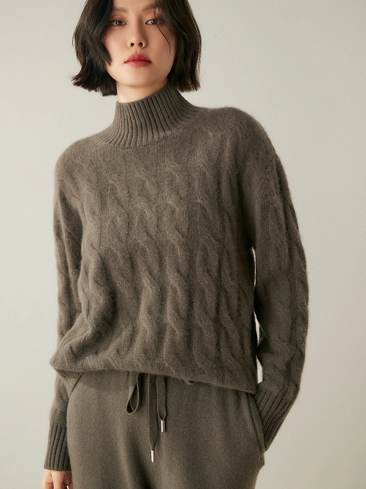 Women Mock Neck Cashmere Sweater Autumn Winter Thick Twist Flower Pullover Solid 100% Cashmere Knitwear High-end Clothing Tops
Women Mock Neck Cashmere Sweater Autumn Winter Thick Twist Flower Pullover Solid 100% Cashmere Knitwear High-end Clothing Tops