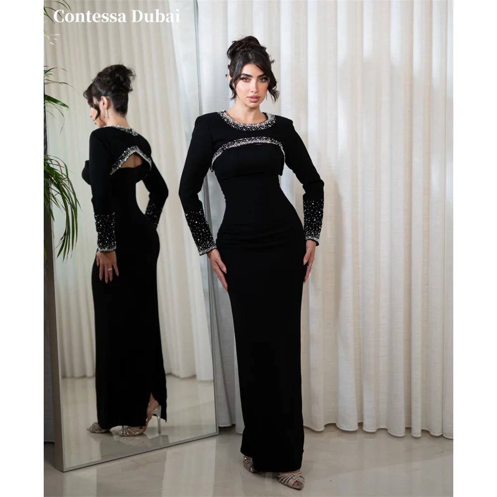 Contessa Custom Black Long Sleeve Evening Dress Crystal Necklin Prom Dresses Sheath Vestidos De Noche Cutout Back Formal Evening
Contessa Custom Black Long Sleeve Evening Dress Crystal Necklin Prom Dresses Sheath Vestidos De Noche Cutout Back Formal Evening