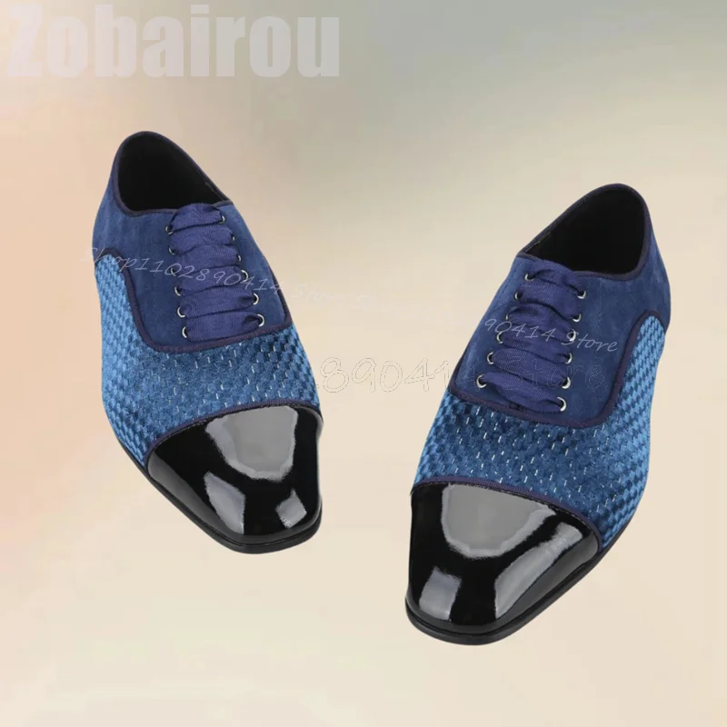 Blue Patchwork Black Patent Leather Toe Loafers Fashion Lace Up Men Shoes Luxury Handmade Party Banquet Office Men Dress Shoes
Blue Patchwork Black Patent Leather Toe Loafers Fashion Lace Up Men Shoes Luxury Handmade Party Banquet Office Men Dress Shoes