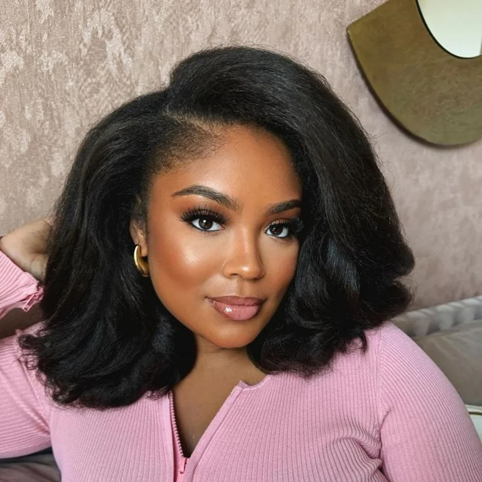 14" Kinky Straight Bob Wig Glueless Wear And Go Wigs Human Hair Pre Cut Lace Human Hair Wig Yaki Straight Natural Black Bob Wigs
14" Kinky Straight Bob Wig Glueless Wear And Go Wigs Human Hair Pre Cut Lace Human Hair Wig Yaki Straight Natural Black Bob Wigs