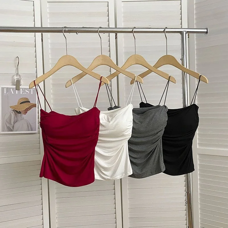 Waist cinching slim fitting camisole women's inner wear with chest cushion sexy short thin shoulder strap top
Waist cinching slim fitting camisole women's inner wear with chest cushion sexy short thin shoulder strap top