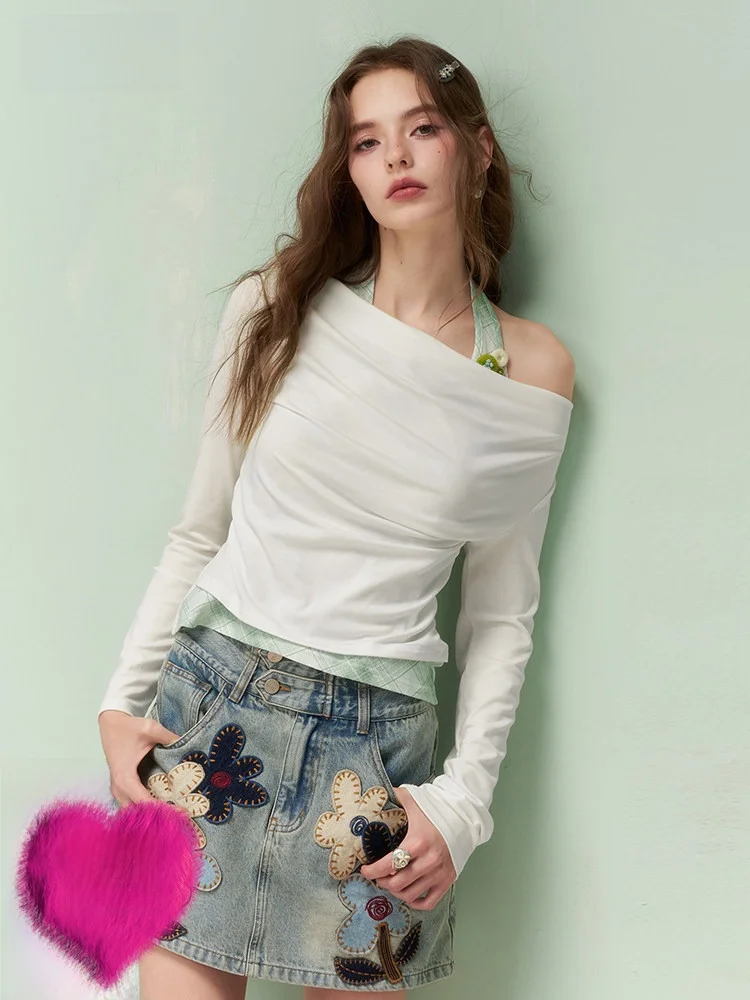 Spring Breakout Fake Two-Piece oulder Bared Long Sve Women's T-irt Casual Sle Stand Fit Leisure Faion Top
Spring Breakout Fake Two-Piece oulder Bared Long Sve Women's T-irt Casual Sle Stand Fit Leisure Faion Top