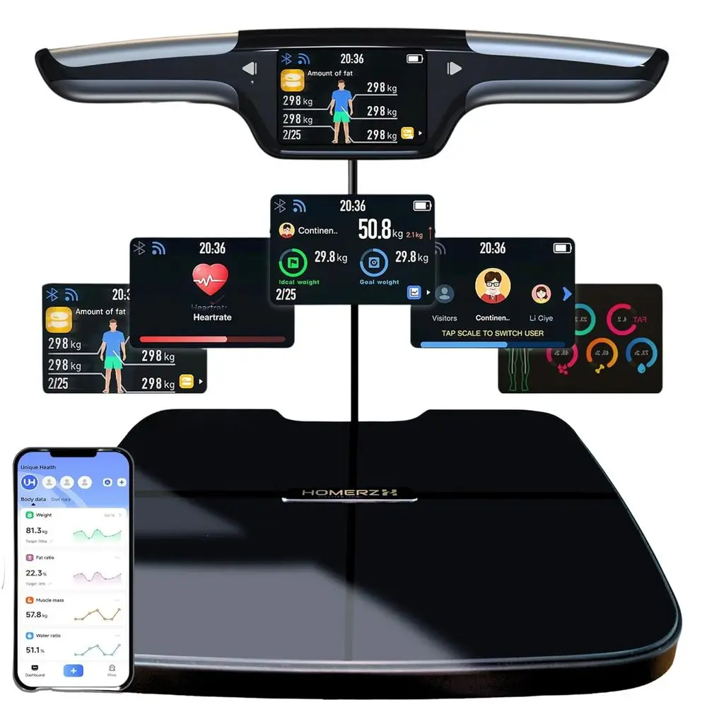 Bluetooth-весы для анализа состава тела с измерением ИМТ, мышечной массы и биометрическим анализом
Bluetooth-весы для анализа состава тела с измерением ИМТ, мышечной массы и биометрическим анализом