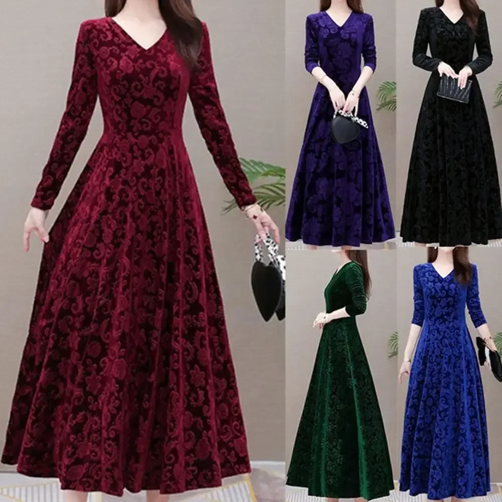 2024 Women Dress Gold Velvet Big Swing Skirt One-piece Dress Floral Pattern V Neck Spring Elegant Long Dress for Wedding
2024 Women Dress Gold Velvet Big Swing Skirt One-piece Dress Floral Pattern V Neck Spring Elegant Long Dress for Wedding