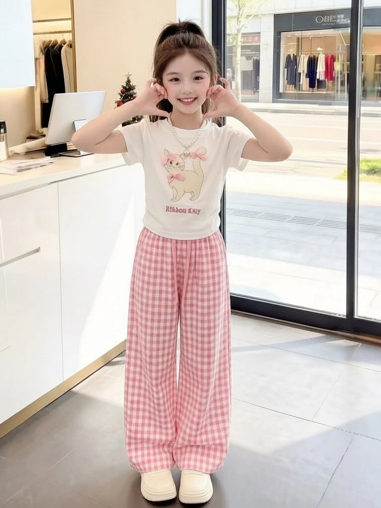 Girls Summer Outfit 2026 New Style Children's Thin Knot Short Sleeve Plaid Wide Leg Pants Two Piece Set
Girls Summer Outfit 2026 New Style Children's Thin Knot Short Sleeve Plaid Wide Leg Pants Two Piece Set