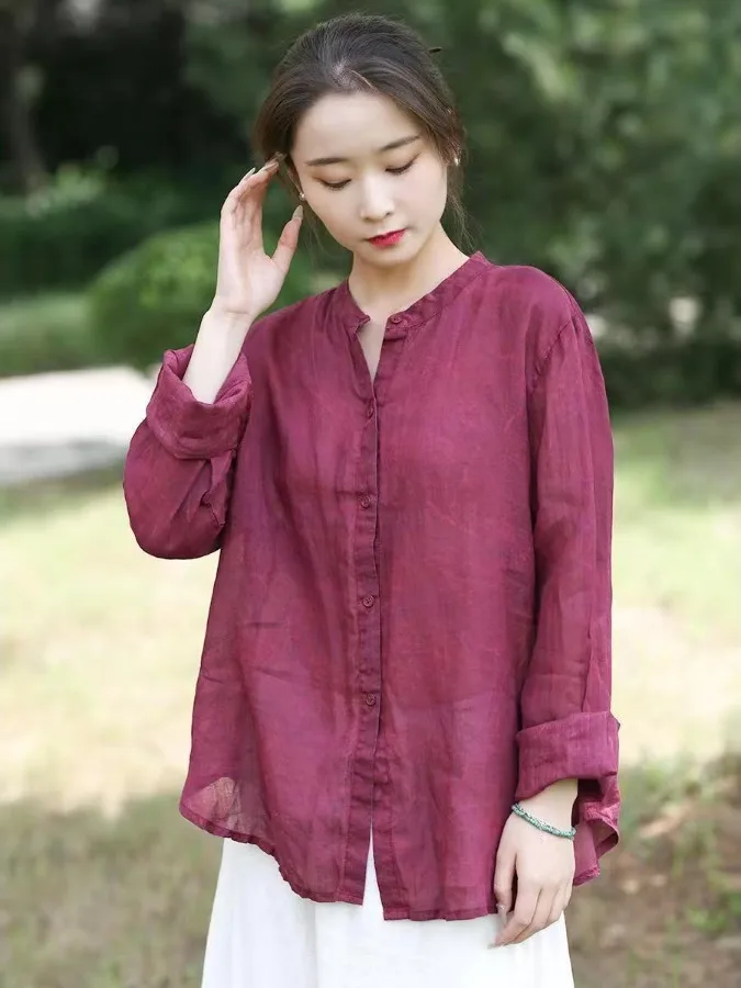 Повседневная хлопково-льняная рубашка свободного кроя с длинным рукавом и воротником-стойкой для женщин, весна-лето, новый стиль, модная свободная блузка
Повседневная хлопково-льняная рубашка свободного кроя с длинным рукавом и воротником-стойкой для женщин, весна-лето, новый стиль, модная свободная блузка