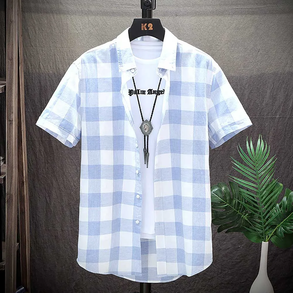 Trendy Summer Shorts Sleeve Shirts Men's Casual Plaid Shirt Loose Baggy Streetwear Clothing
Trendy Summer Shorts Sleeve Shirts Men's Casual Plaid Shirt Loose Baggy Streetwear Clothing