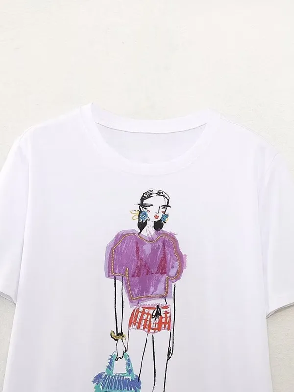 Loose Girls round Ne ort Sve T-irt Faionable Printed Casual Top for Young Women Summer Commute Sle Creative Pattern
Loose Girls round Ne ort Sve T-irt Faionable Printed Casual Top for Young Women Summer Commute Sle Creative Pattern