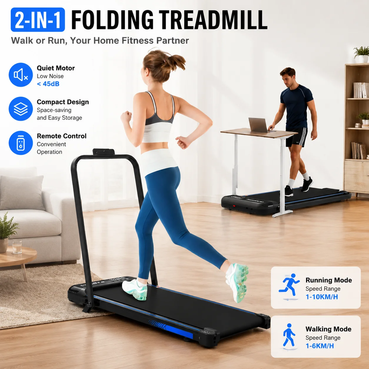 3 in 1 Under Desk Treadmill with 9% Adjustable Incline, Foldable Treadmills for Home & Office, Portable Walking Pad with Foldable Handle Bar for Walking and Jogging, 2.5 HP Quiet Motor, 0.6-6.2 MPH, 265lbs Capacity, Remote Control & LED Display, Black
3 in 1 Under Desk Treadmill with 9% Adjustable Incline, Foldable Treadmills for Home & Office, Portable Walking Pad with Foldable Handle Bar for Walking and Jogging, 2.5 HP Quiet Motor, 0.6-6.2 MPH, 265lbs Capacity, Remote Control & LED Display, Black