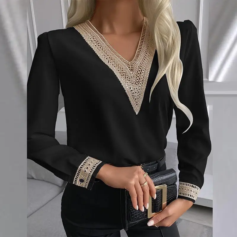 Women's Patchwork Collar Lace Blouse Long Sve V-Ne Polyester Fiber Spring Summer Autumn Pure Color Casual Ele
Women's Patchwork Collar Lace Blouse Long Sve V-Ne Polyester Fiber Spring Summer Autumn Pure Color Casual Ele