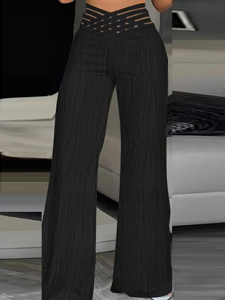 Patchwork Hollow Out Elastic Waist Pants Spring Summer Women Solid Casual Loose Trousers Office Lady Chic Black Wide Leg Pants
Patchwork Hollow Out Elastic Waist Pants Spring Summer Women Solid Casual Loose Trousers Office Lady Chic Black Wide Leg Pants