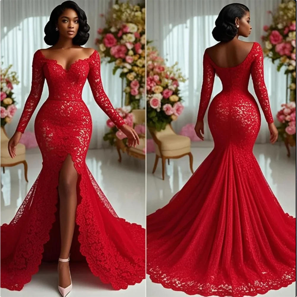Красное кружевное платье русалки для выпускного вечера Aso Ebi с длинными рукавами, сексуальные вечерние платья с высоким разрезом, женское вечернее платье для торжественных случаев, со шлейфом
Красное кружевное платье русалки для выпускного вечера Aso Ebi с длинными рукавами, сексуальные вечерние платья с высоким разрезом, женское вечернее платье для торжественных случаев, со шлейфом
