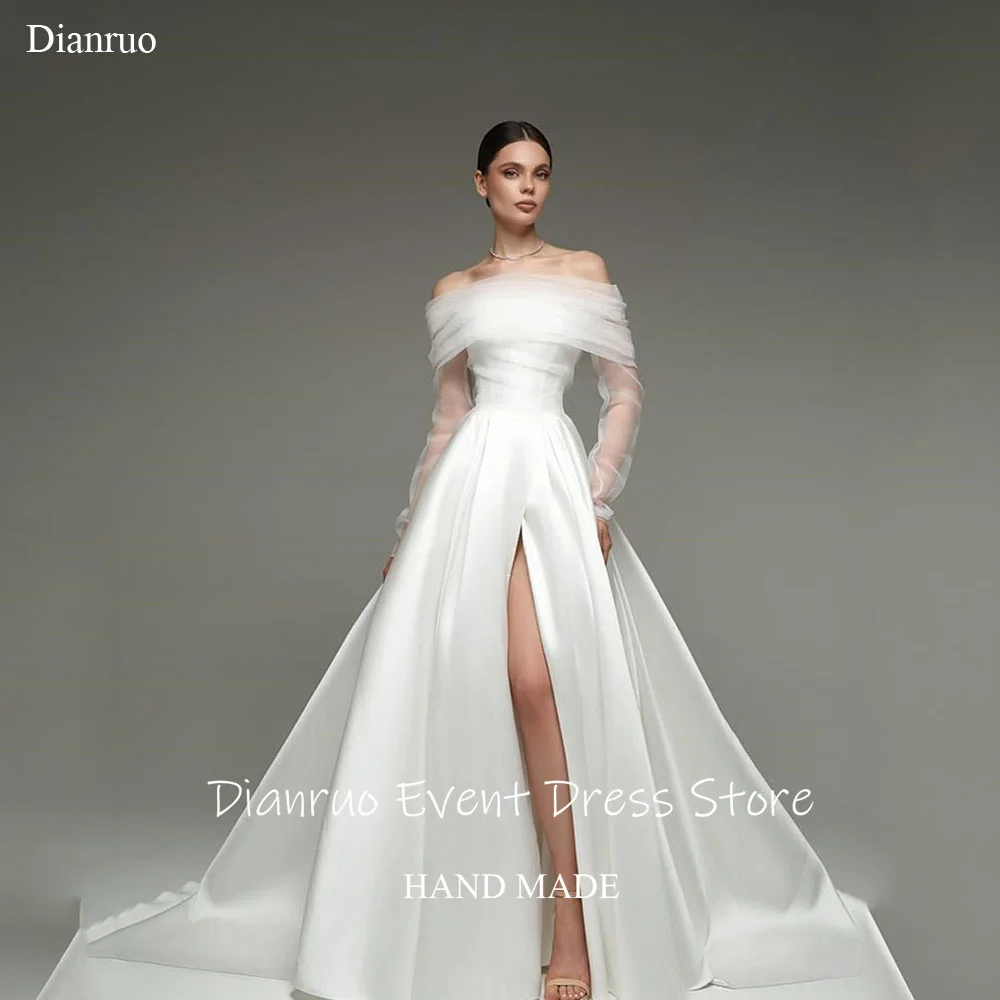Dianruo Court Train Backless Wedding Dresses Elegant Split A Line Robe De Mariée Lace Floor Length Satin Bride Gowns Customized
Dianruo Court Train Backless Wedding Dresses Elegant Split A Line Robe De Mariée Lace Floor Length Satin Bride Gowns Customized