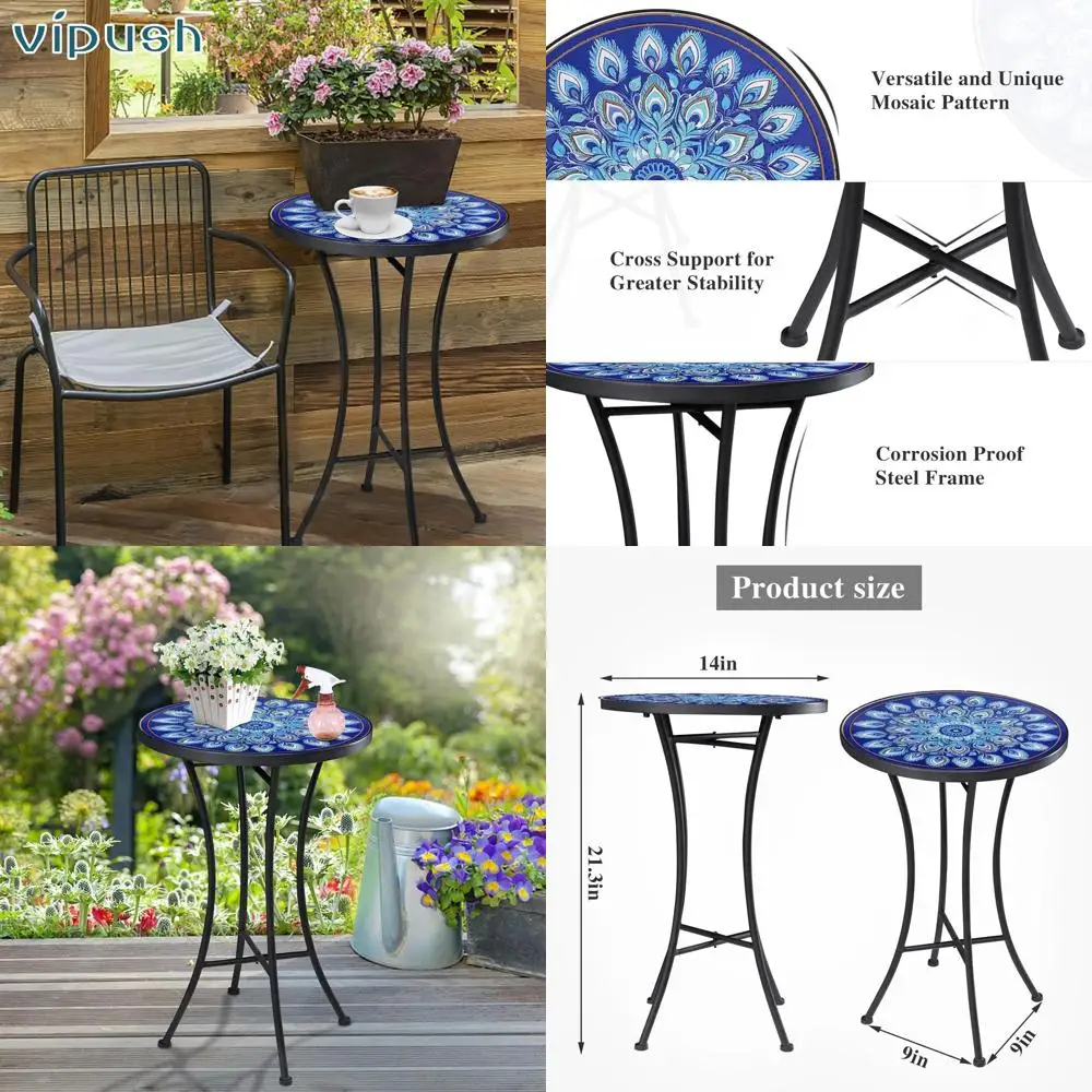 14 Round Folding Patio Side Table, Outdoor Garden Plant Stand, Indoor Living Room Accent, Ceramic Top, Black Iron, Blue Feather
14 Round Folding Patio Side Table, Outdoor Garden Plant Stand, Indoor Living Room Accent, Ceramic Top, Black Iron, Blue Feather