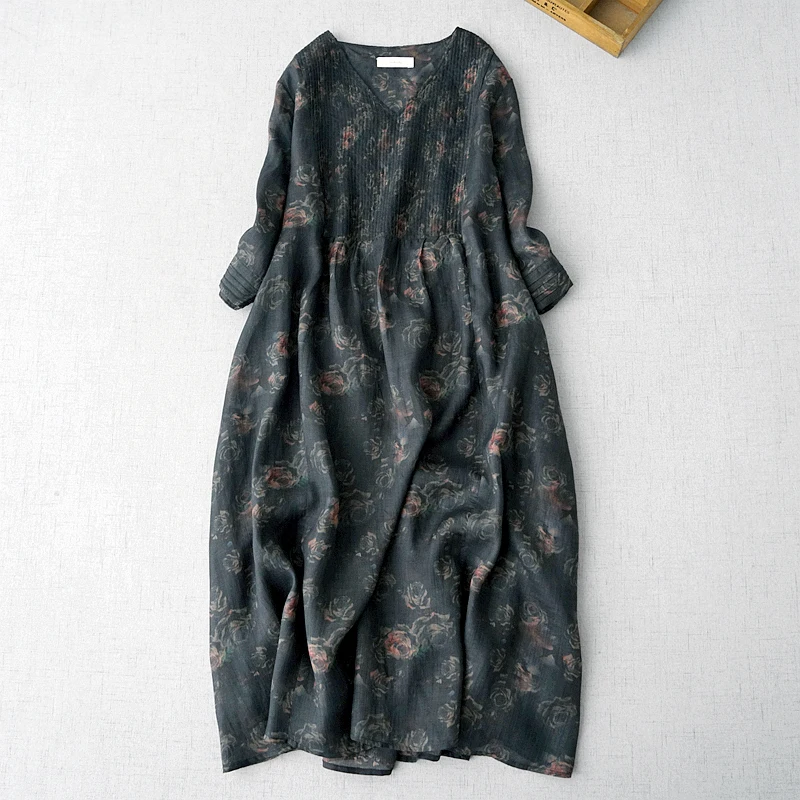 Spring Summer 2023 Women Loose Pleated Floral Print Comfortable Natural Breathable Water Washed Thin Ramie Dresses 3 Colors
Spring Summer 2023 Women Loose Pleated Floral Print Comfortable Natural Breathable Water Washed Thin Ramie Dresses 3 Colors