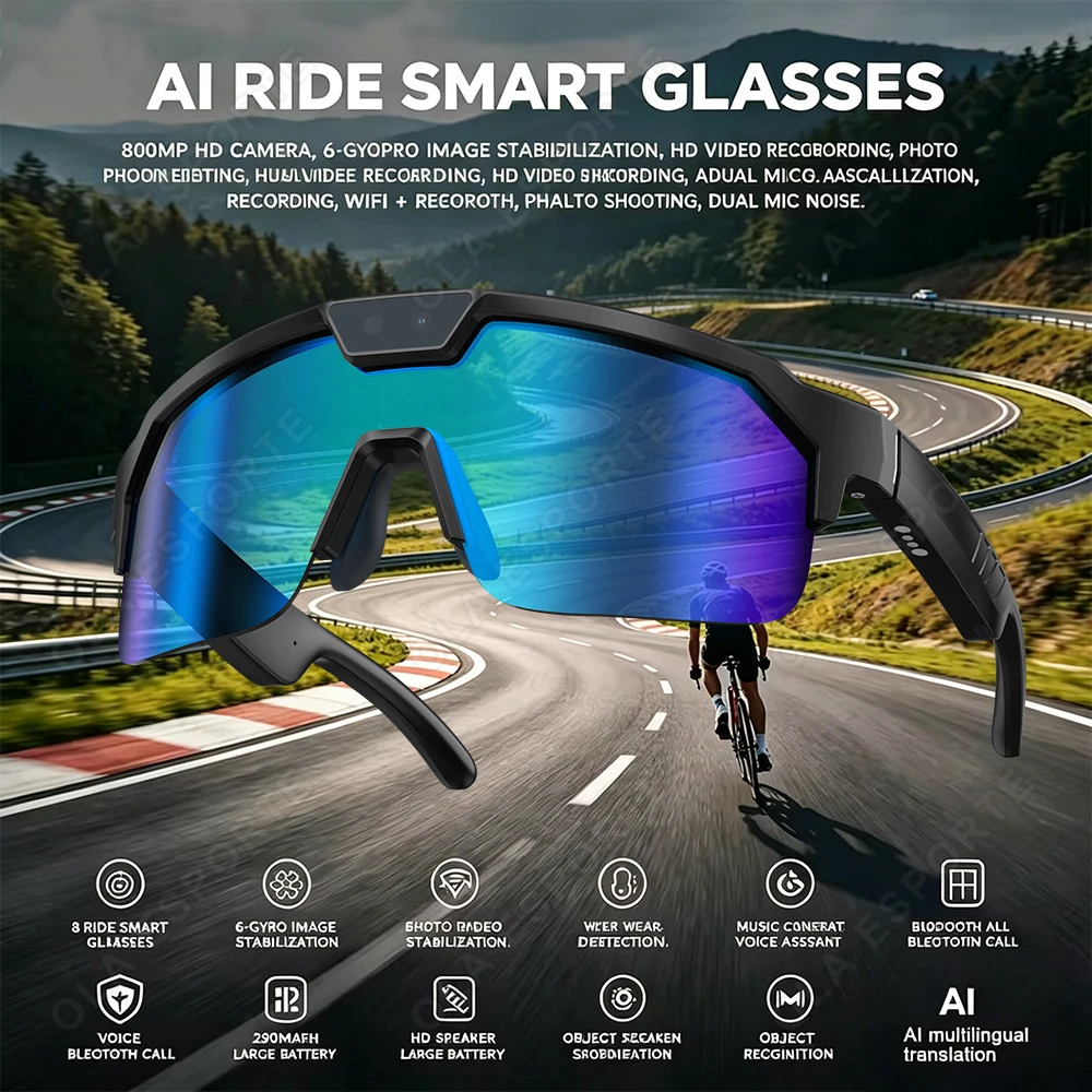 Cycling AI Smart Glasses 4K HD 800W Camera Bluetooth Call Translation Anti-shake Sunglasses Men Women Anit UV Waterproof Music
Cycling AI Smart Glasses 4K HD 800W Camera Bluetooth Call Translation Anti-shake Sunglasses Men Women Anit UV Waterproof Music