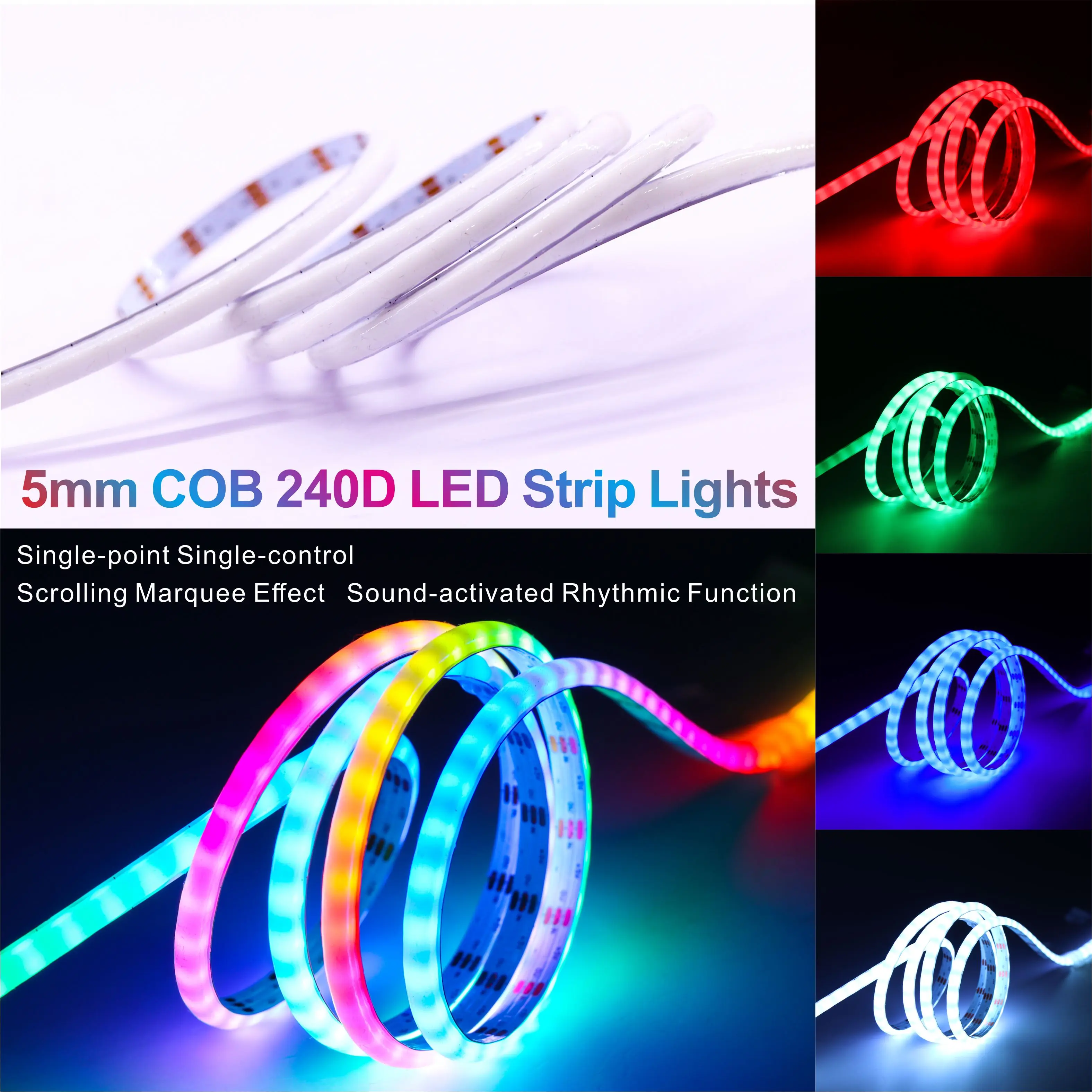 5mm Narrow Version Color-changing COB Scrolling Marquee LED Strip Light, Smart Home Ambient Light - 5V, 160 /240 LEDs
5mm Narrow Version Color-changing COB Scrolling Marquee LED Strip Light, Smart Home Ambient Light - 5V, 160 /240 LEDs