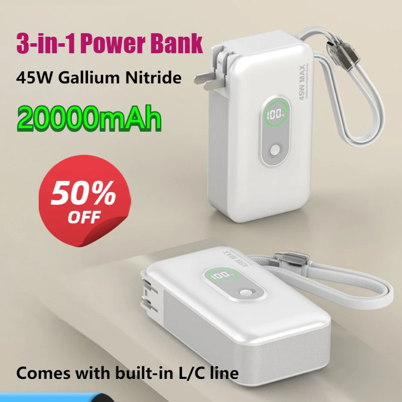 45W 20000mAh GaN Fast Charging Power Bank with Built-in Cable AC Plug & Three-in-One Design 3C Certified
45W 20000mAh GaN Fast Charging Power Bank with Built-in Cable AC Plug & Three-in-One Design 3C Certified