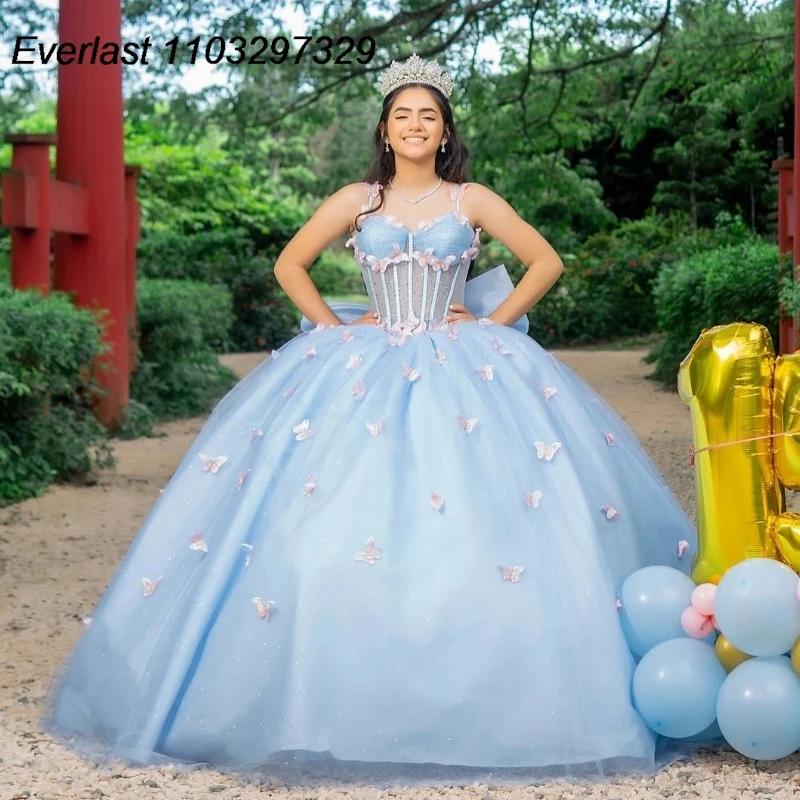EVLAST Glitter Blue Quinceanera Dress Ball Gown Pink Butterfly Applique Beading Bow Corset Sweet 16 Vestido De 15 Anos TQD455
EVLAST Glitter Blue Quinceanera Dress Ball Gown Pink Butterfly Applique Beading Bow Corset Sweet 16 Vestido De 15 Anos TQD455