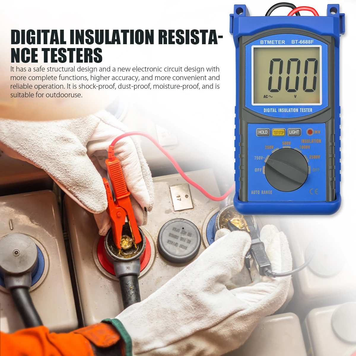 6688F Digital Insulation Resistance Tester 2500V Voltage With LED Backlit Auto-Ranging for AC/DC Voltage, For Industrial Use
6688F Digital Insulation Resistance Tester 2500V Voltage With LED Backlit Auto-Ranging for AC/DC Voltage, For Industrial Use