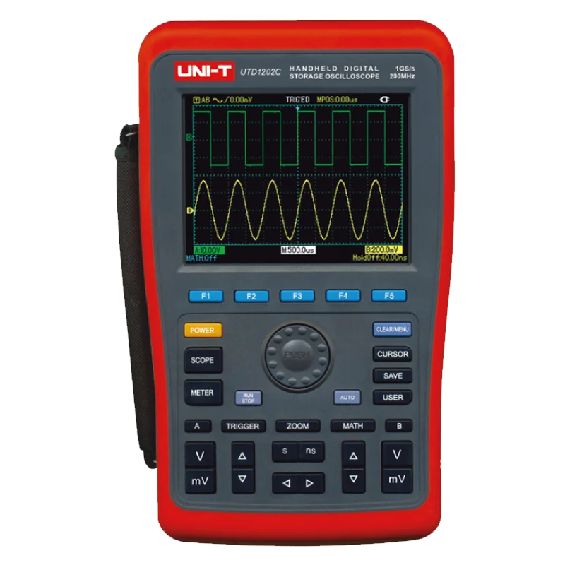 UTD1202C Handheld Digital Storage Oscilloscope 200MHz Bandwidth 1GSA/s Sample Rate 7.5kpts Memory Depth
UTD1202C Handheld Digital Storage Oscilloscope 200MHz Bandwidth 1GSA/s Sample Rate 7.5kpts Memory Depth