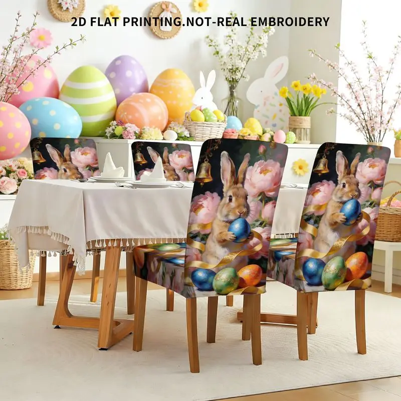 Easter 2D Flat Print Elastic Dining Chair Set Brown Rabbit Handheld Blue Egg Around Pink Peony Pattern
Easter 2D Flat Print Elastic Dining Chair Set Brown Rabbit Handheld Blue Egg Around Pink Peony Pattern