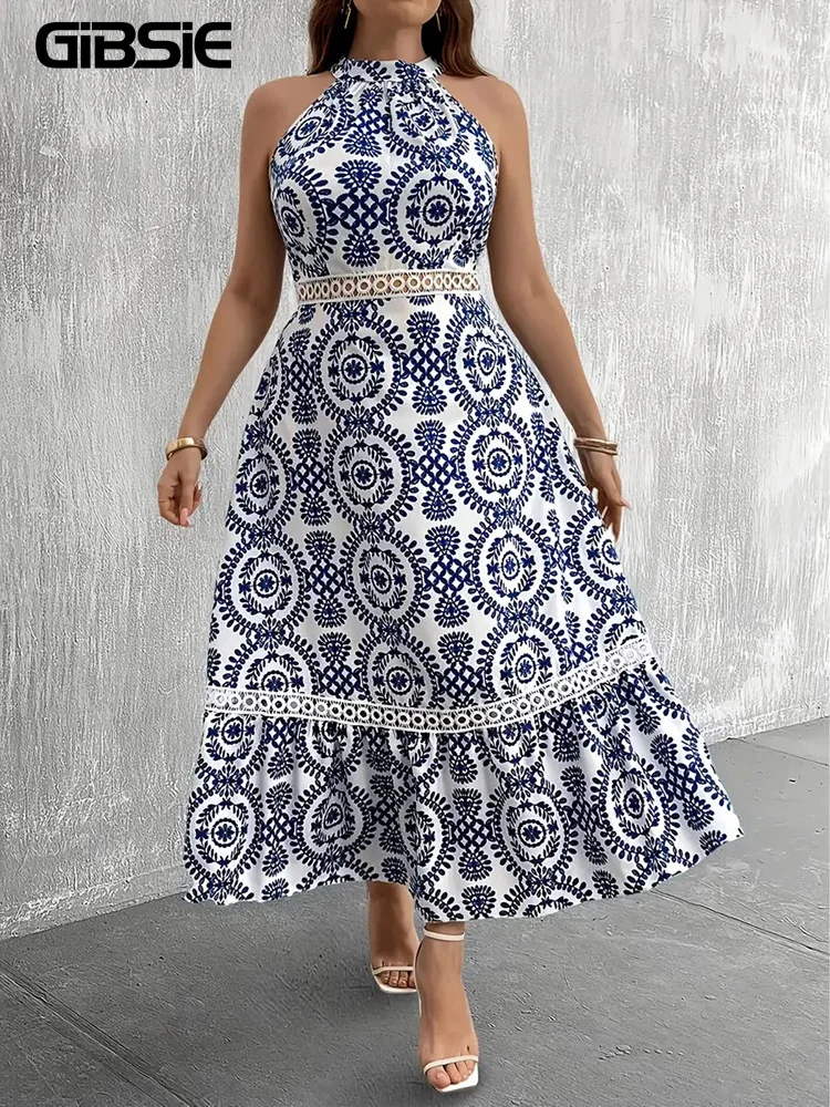 GIBSIE Plus Size Bohemia Print Hollow-out Halter Dress Women Summer Elegant Holiday Style Boho Beach Big Swing Long Dresses
GIBSIE Plus Size Bohemia Print Hollow-out Halter Dress Women Summer Elegant Holiday Style Boho Beach Big Swing Long Dresses