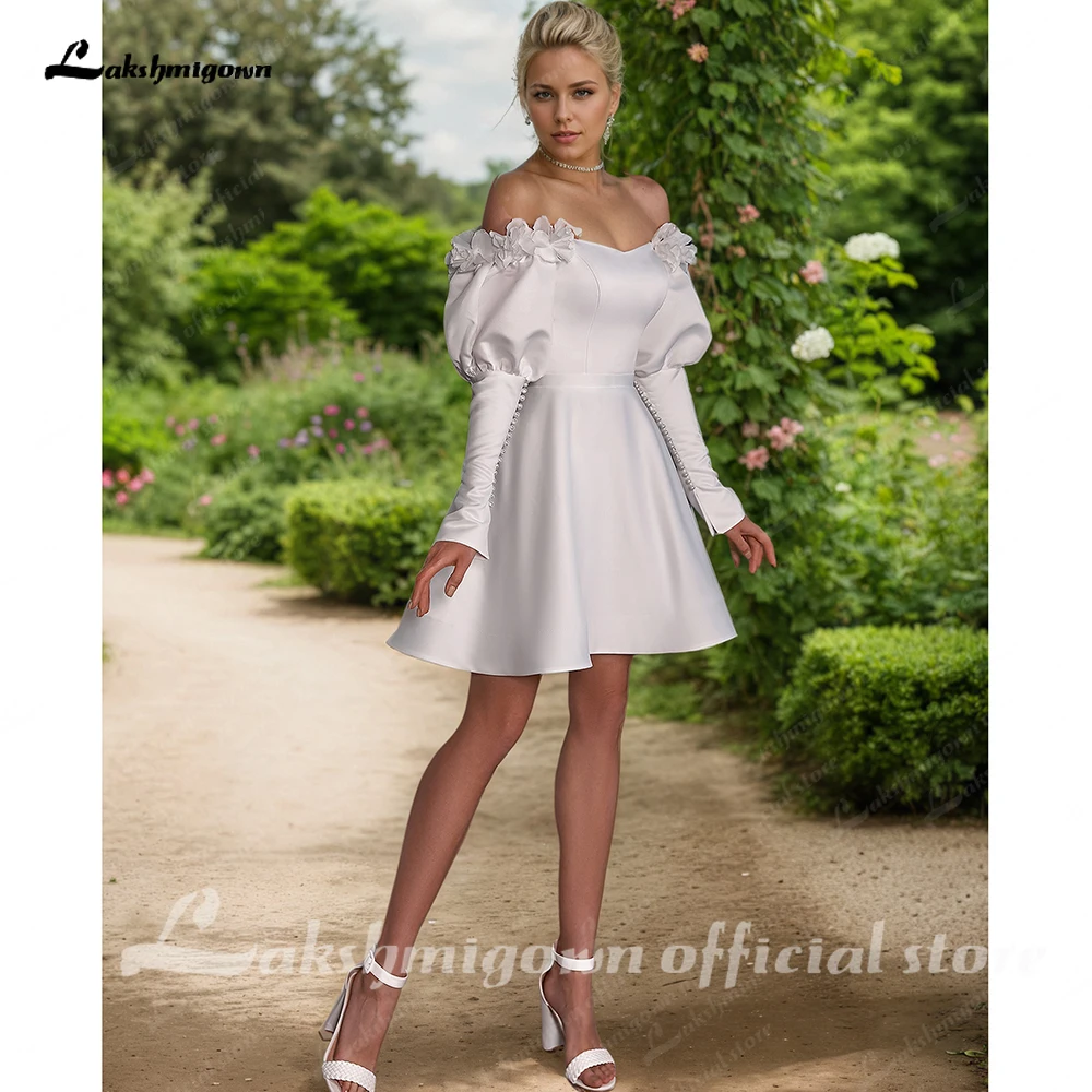 Lakshmigown Short Wedding Dress Satin off the Shoulder 3D Flowers Wedding Gowns Mini Full Sleeves V Neck Bridal Gown Customized
Lakshmigown Short Wedding Dress Satin off the Shoulder 3D Flowers Wedding Gowns Mini Full Sleeves V Neck Bridal Gown Customized