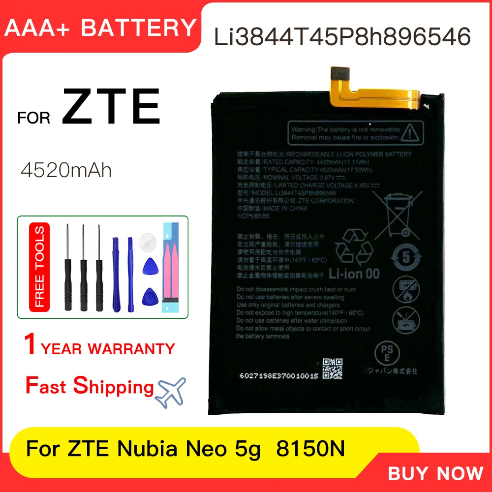 Genuine Li3844T45P8h896546 4520mAh Battery For ZTE Nubia Neo 5g 8150N Phone Replacement Battery Batteria
Genuine Li3844T45P8h896546 4520mAh Battery For ZTE Nubia Neo 5g 8150N Phone Replacement Battery Batteria