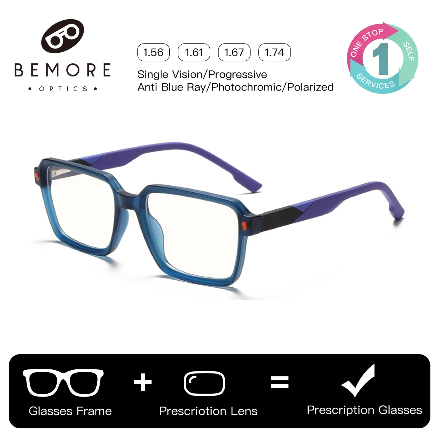 BEMORE Square Acetate Prescription Glasses Photochromic Anti Blue Light Progressive Multifocal Man Optical Eyeglasses
BEMORE Square Acetate Prescription Glasses Photochromic Anti Blue Light Progressive Multifocal Man Optical Eyeglasses