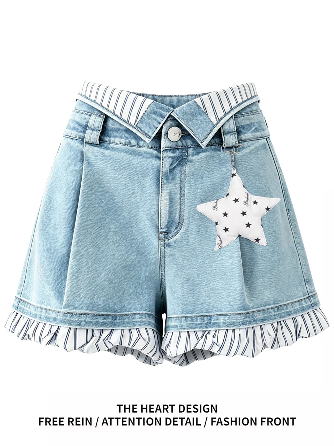 Sweet Pleated Floral Bud Stripe Splicing Denim Shorts Women Summer New Hanging Sense High Level Slim Straight Leg Pants
Sweet Pleated Floral Bud Stripe Splicing Denim Shorts Women Summer New Hanging Sense High Level Slim Straight Leg Pants