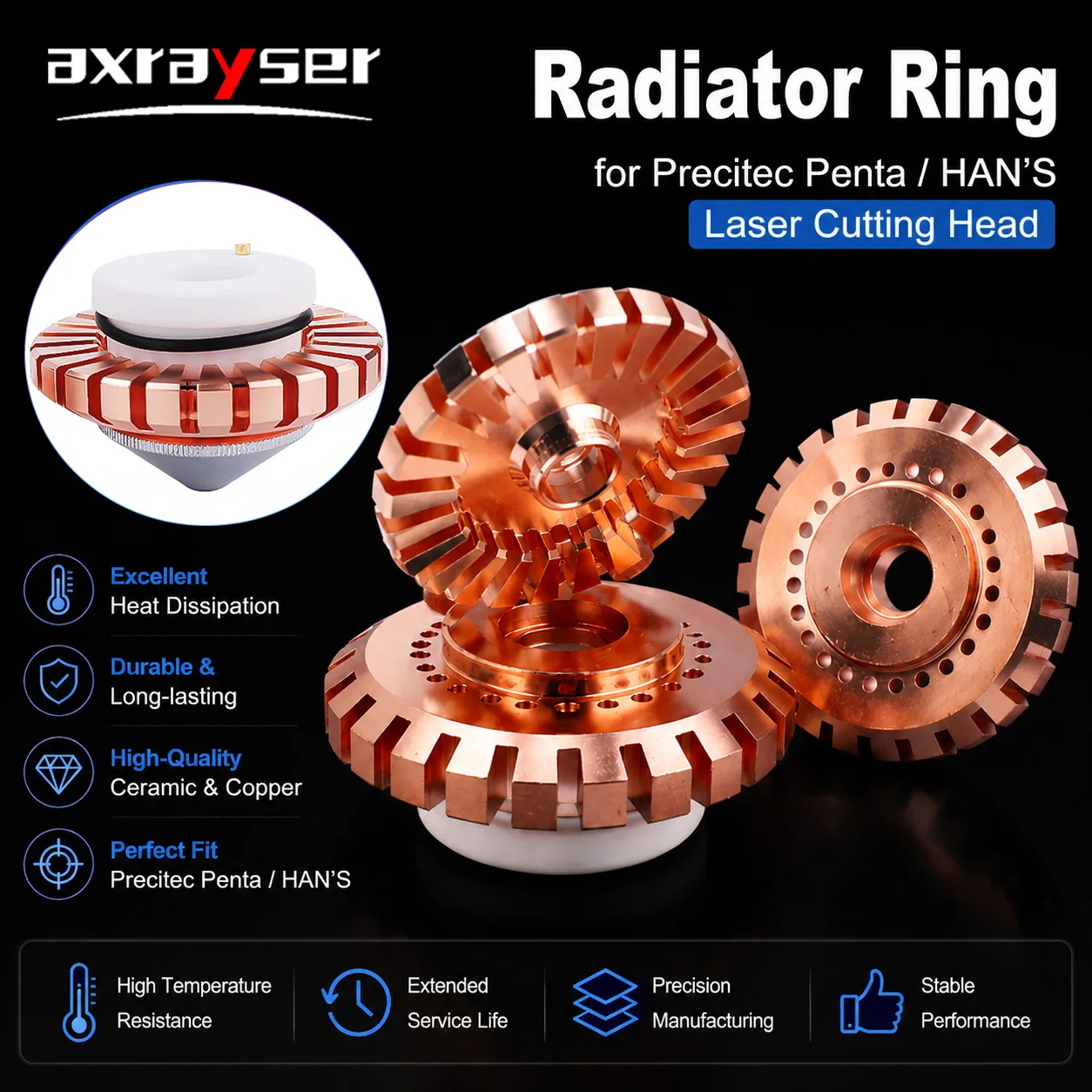 Laser Nozzle Radiator Heat Sink Ring Cooling Device D44.5 H10.5 M11 for Precitec Penta HAN’S Laser Cutting Head Machine
Laser Nozzle Radiator Heat Sink Ring Cooling Device D44.5 H10.5 M11 for Precitec Penta HAN’S Laser Cutting Head Machine