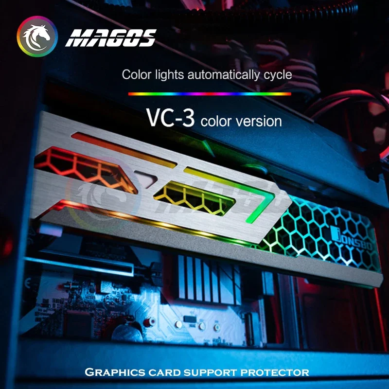 Jonsbo Universal Colorful RGB GPU Bracket, Graphics Card Support Frame Luminous VGA Holder Aluminum+ Acrylic, VC-3 
Jonsbo Universal Colorful RGB GPU Bracket, Graphics Card Support Frame Luminous VGA Holder Aluminum+ Acrylic, VC-3