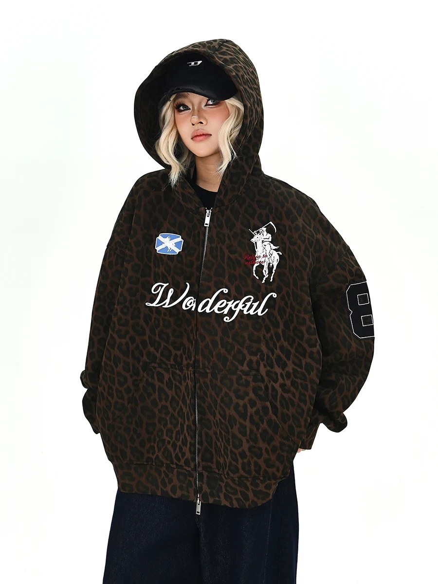 American Sle Loose Fitting Hooded Cardigan Women's Leopard Print Sweatirt Spring 2026 Casual High Street Outerwear
American Sle Loose Fitting Hooded Cardigan Women's Leopard Print Sweatirt Spring 2026 Casual High Street Outerwear