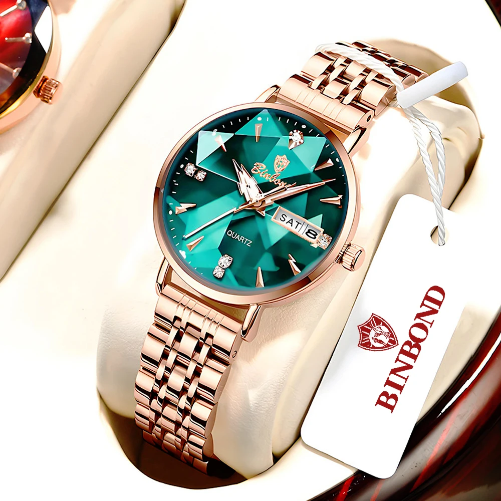 BINBOND Women's Watches Light Luxury Rose Green Original Quartz Watch for Lady Waterproof Stainless Steel Luminous Date Week New
BINBOND Women's Watches Light Luxury Rose Green Original Quartz Watch for Lady Waterproof Stainless Steel Luminous Date Week New