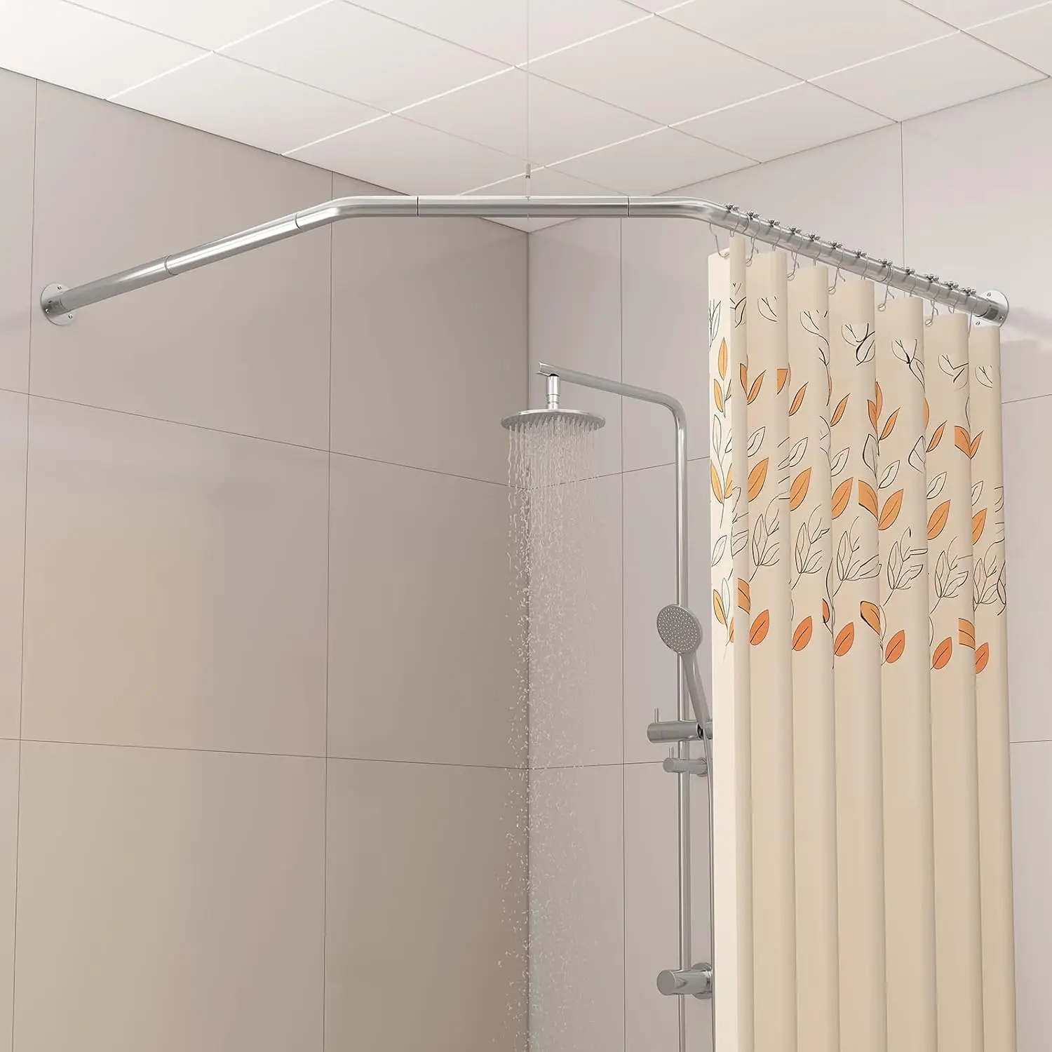 Adjustable Diamond Shaped Corner Shower Curtain Rod with Hooks and Ceiling Support
Adjustable Diamond Shaped Corner Shower Curtain Rod with Hooks and Ceiling Support
