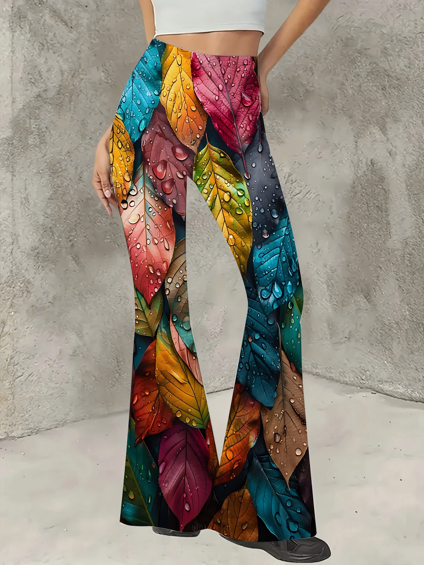 Retro Printed Flare Pants Women High Waist Polyester Knit Bell Bottom Trousers
Retro Printed Flare Pants Women High Waist Polyester Knit Bell Bottom Trousers