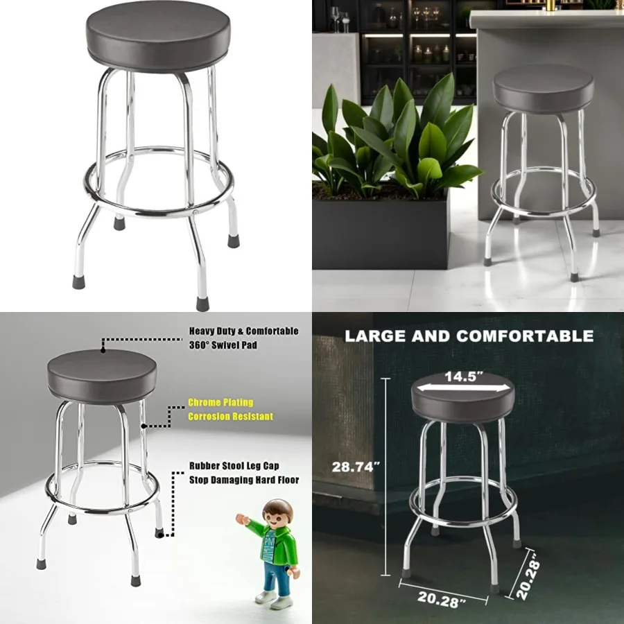 Torin Swivel Bar Stool: Padded Garage/Shop Seat with Chrome Plated Legs,,28.74" Tall, 18.5" Diameter
Torin Swivel Bar Stool: Padded Garage/Shop Seat with Chrome Plated Legs,,28.74" Tall, 18.5" Diameter