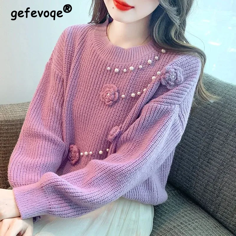 Autumn Winter Women's Loose Casual Jacquard Beading Sweater Ladies Round Neck Solid Color Pullover Jumpers Women Knitting Top
Autumn Winter Women's Loose Casual Jacquard Beading Sweater Ladies Round Neck Solid Color Pullover Jumpers Women Knitting Top
