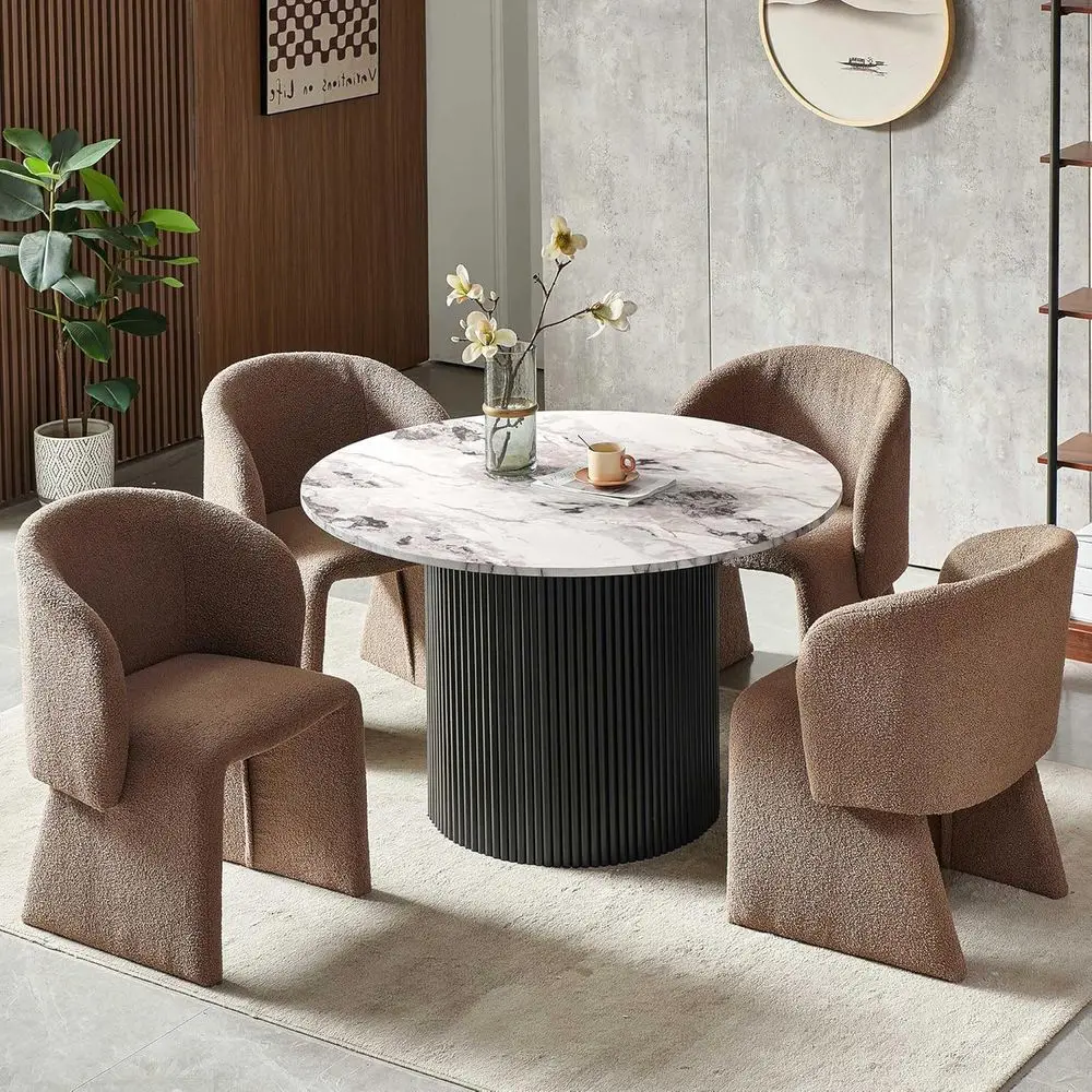 5-Piece Whitewash Engineered Wood Dining Set with Brown Barrel Chairs
5-Piece Whitewash Engineered Wood Dining Set with Brown Barrel Chairs