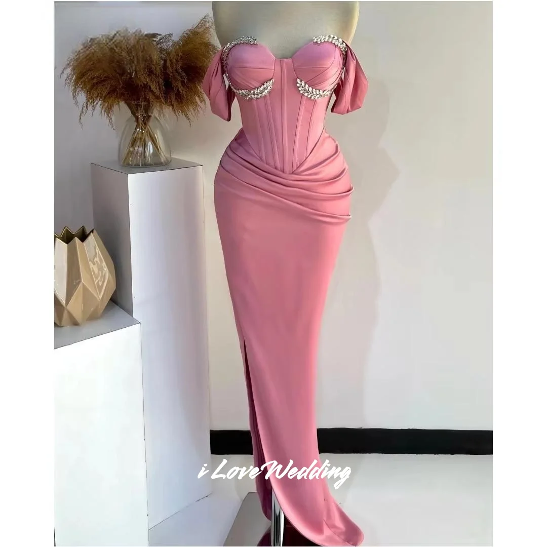 Pink Sweetheart Crystal Mermaid Off the Shoulder Evening Dresses فساتين سهرات Split Floor-length Pleated Customized
Pink Sweetheart Crystal Mermaid Off the Shoulder Evening Dresses فساتين سهرات Split Floor-length Pleated Customized