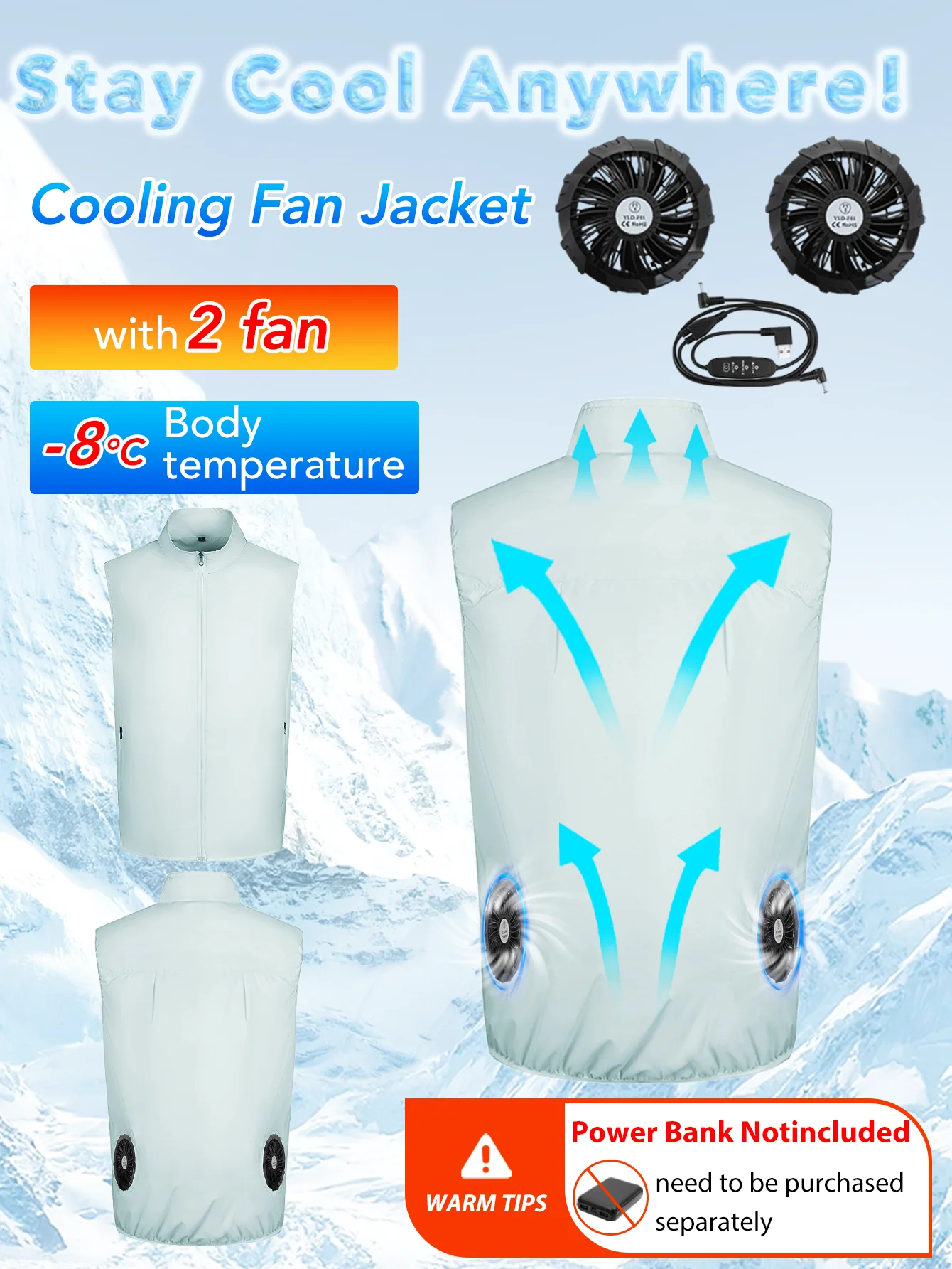Fan vest clothing,with 2 fans,9-blade fan,3-speed adjustment,Fan vest for outdoor activities (without power bank)
Fan vest clothing,with 2 fans,9-blade fan,3-speed adjustment,Fan vest for outdoor activities (without power bank)