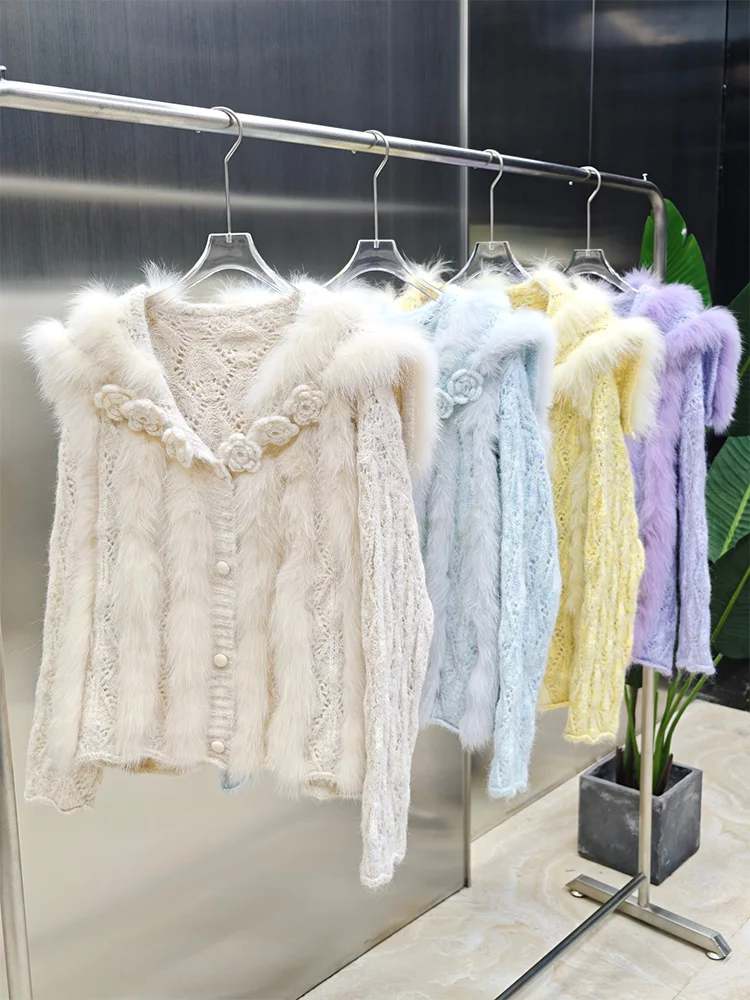 Autumn Women Real Fox Fur Coat Cardigan Sweater Spring Fox Fur Decoration Sweater Outerwear Female Coats
Autumn Women Real Fox Fur Coat Cardigan Sweater Spring Fox Fur Decoration Sweater Outerwear Female Coats