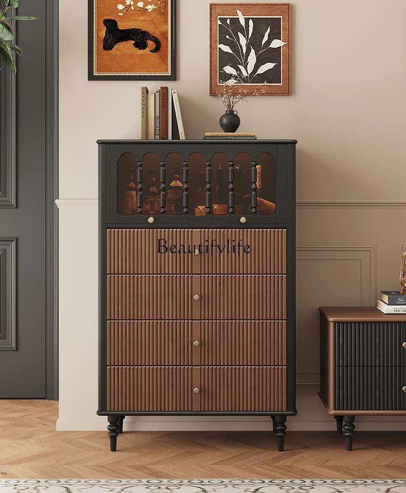 Medieval style chest of drawers, all solid wood, drawers, bedside storage cabinet against the wall, French retro
Medieval style chest of drawers, all solid wood, drawers, bedside storage cabinet against the wall, French retro