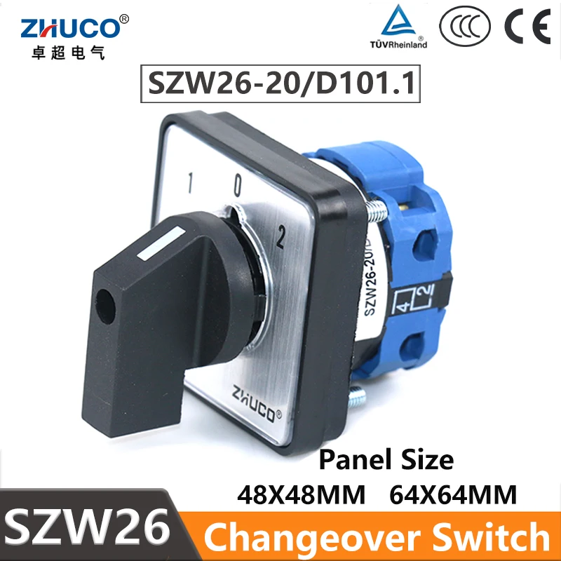 ZHUCO SZW26/LW26-20 20A 660V 4 Screws 1 Phase 4 Terminals 64X64 48X48 Mm Panel Transfer Rotary Universal Changeover Cam Switch
ZHUCO SZW26/LW26-20 20A 660V 4 Screws 1 Phase 4 Terminals 64X64 48X48 Mm Panel Transfer Rotary Universal Changeover Cam Switch