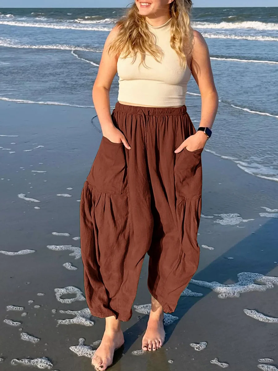 Women s Linen Wide Leg Pants with Elastic Waist and Pockets - Casual High Waist Harem Trousers for Lounge
Women s Linen Wide Leg Pants with Elastic Waist and Pockets - Casual High Waist Harem Trousers for Lounge