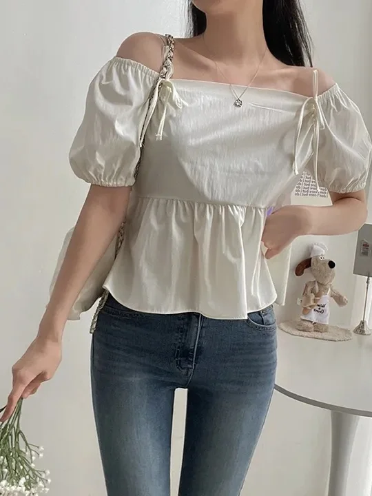 Sweet Summer irt Women's Faion oulder Bared Knot Square Collar Bubble Sve ort Design Sli Top
Sweet Summer irt Women's Faion oulder Bared Knot Square Collar Bubble Sve ort Design Sli Top