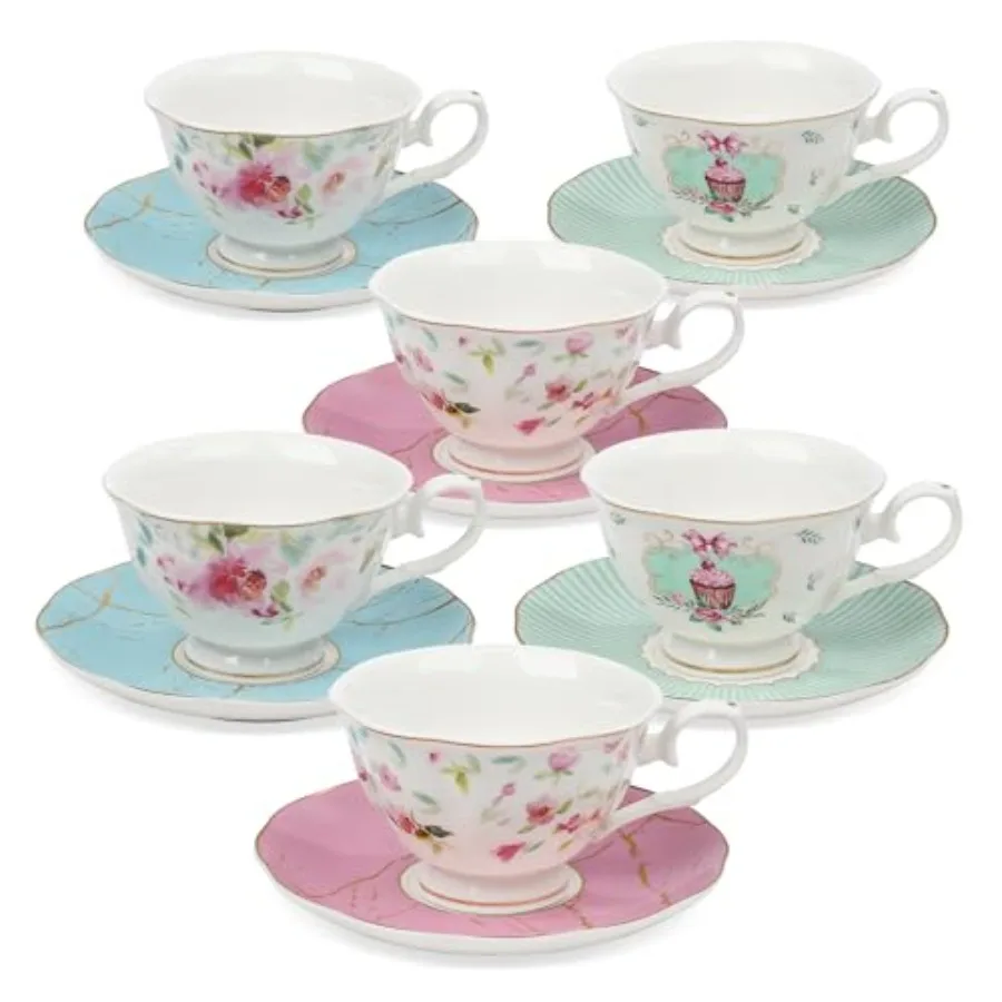 Rose Tea Cup and Saucer Set for 6 British Tea Cups Set for Gift Multi-Color Flowers Porcelain Tea Service
Rose Tea Cup and Saucer Set for 6 British Tea Cups Set for Gift Multi-Color Flowers Porcelain Tea Service