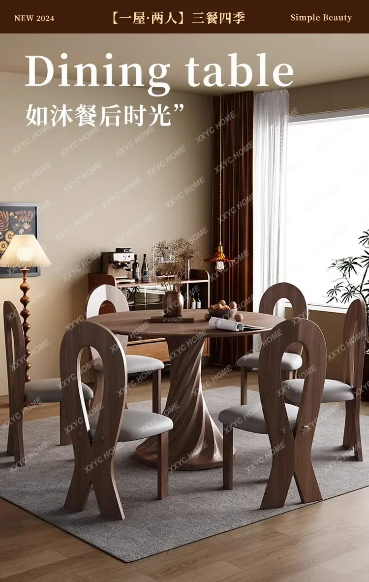 HMJMedieval solid wood dining table and chair combination round table household small apartment new walnut color retro living ro
HMJMedieval solid wood dining table and chair combination round table household small apartment new walnut color retro living ro