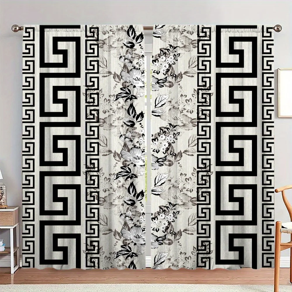 Elegant Polyester Curtain Panels Greek Key Floral Print Drapes Home Decoration Living Room Window Treatment Modern Geometric Mea
Elegant Polyester Curtain Panels Greek Key Floral Print Drapes Home Decoration Living Room Window Treatment Modern Geometric Mea
